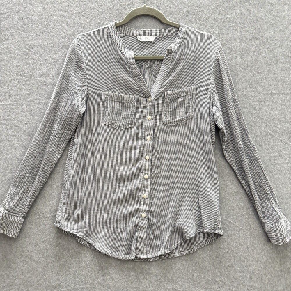 Carve Designs Organic Cotton Striped Button Up Shirt Sz XS Blue White Coastal